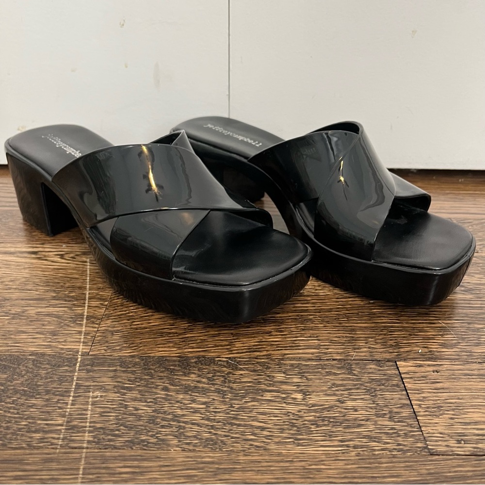 Jeffrey Campbell Black plastic crisscross platform Sandals bubblegum PVC